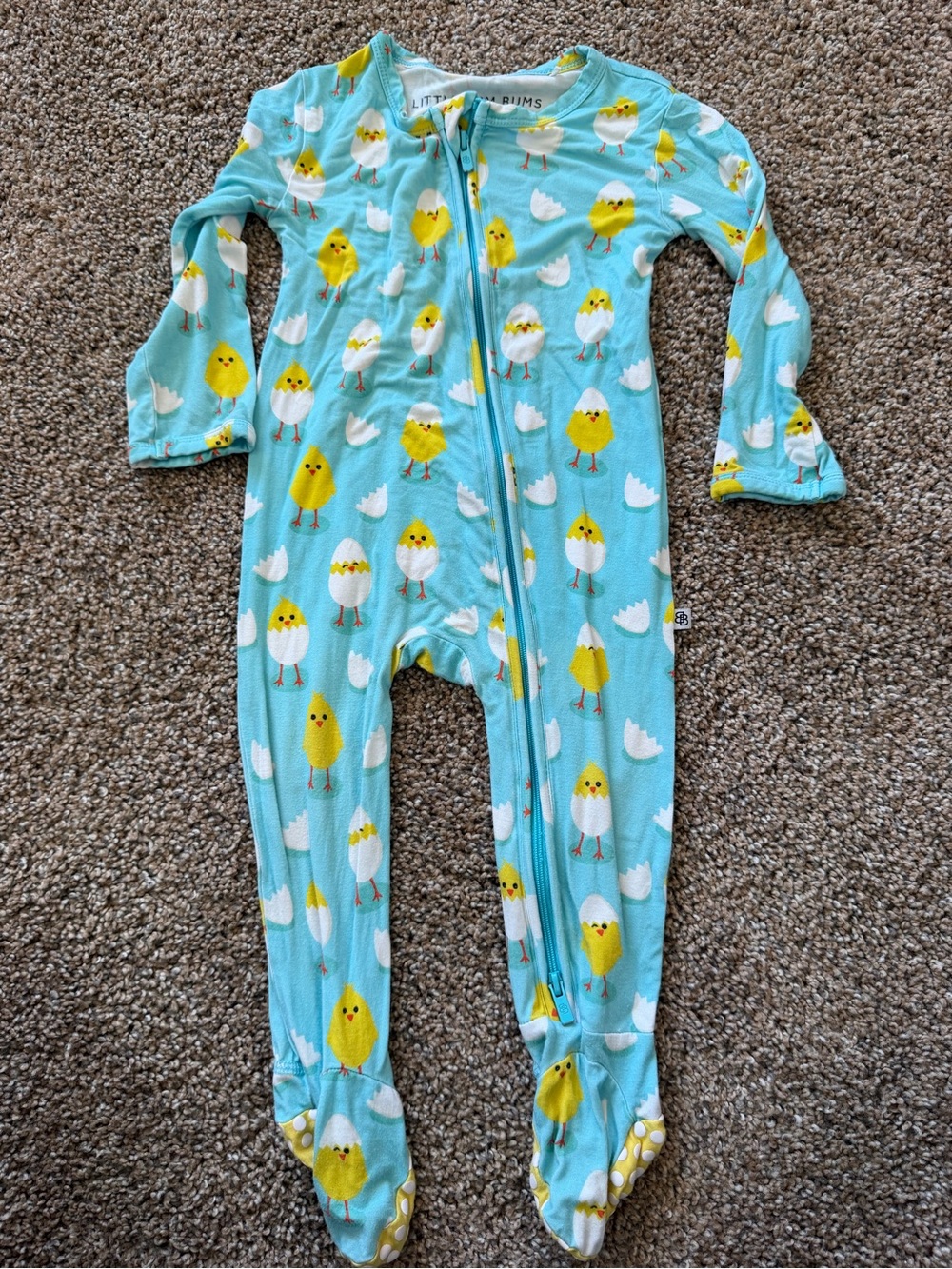 LITTLE BUM BUMS Teal Baby Chicks Bamboo Footie Onesie